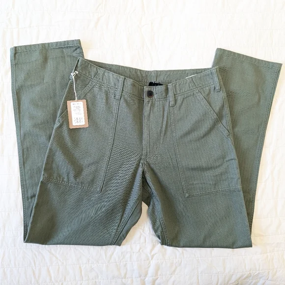 NWT Green Patagonia Organic Cotton Herringbone Utility Pants, Hiking Trousers - Picture 2 of 16
